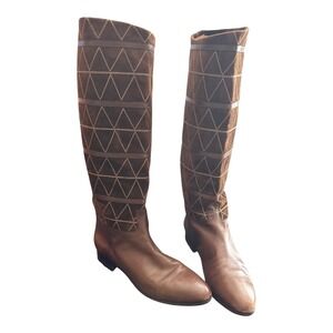 Tanino Crisci  Italy Brown Leather Suede Geometric Embroidered Riding Boots Sz 8